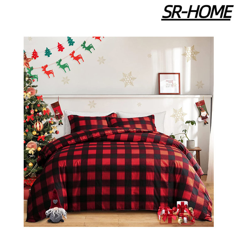 SRHOME Microfiber Plaid Duvet Cover Set Wayfair Canada